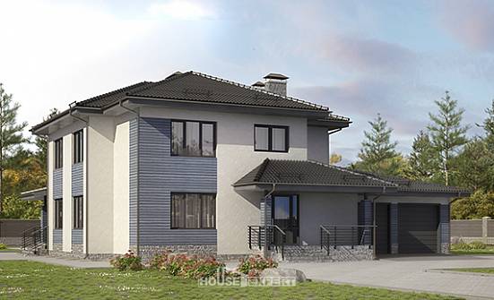 340-005-П Проект двухэтажного дома и гаражом, большой домик из бризолита Владикавказ | Проекты домов от House Expert