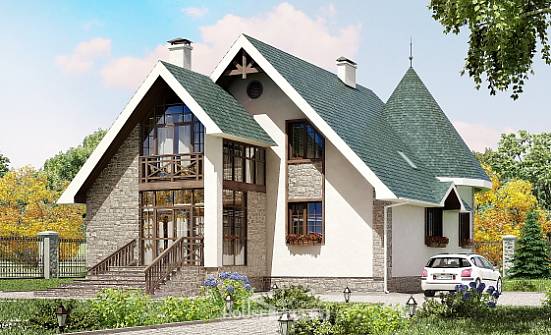 170-003-Л Проект двухэтажного дома мансардный этаж, недорогой дом из арболита Владикавказ | Проекты домов от House Expert