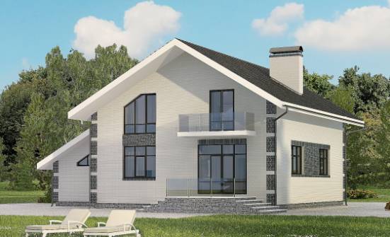 180-001-П Проект двухэтажного дома с мансардой и гаражом, экономичный коттедж из пеноблока Владикавказ | Проекты домов от House Expert
