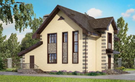 160-004-П Проект двухэтажного дома и гаражом, компактный коттедж из бризолита Владикавказ | Проекты домов от House Expert