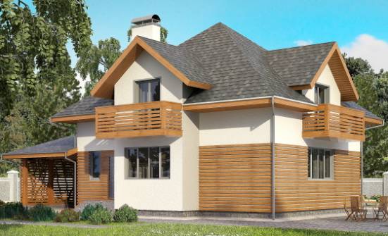 155-004-П Проект двухэтажного дома с мансардой, гараж, бюджетный коттедж из поризованных блоков Владикавказ | Проекты домов от House Expert