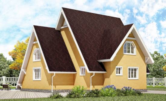 155-008-П Проект двухэтажного дома с мансардой, экономичный коттедж из бревен Владикавказ | Проекты домов от House Expert
