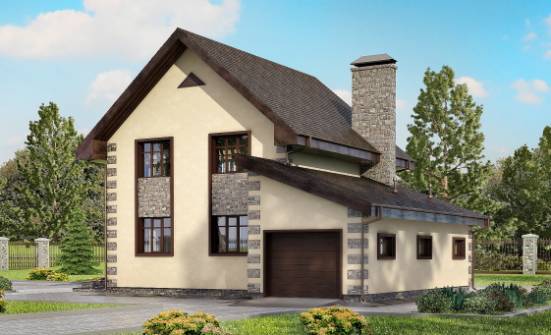 160-004-П Проект двухэтажного дома и гаражом, компактный коттедж из бризолита Владикавказ | Проекты домов от House Expert