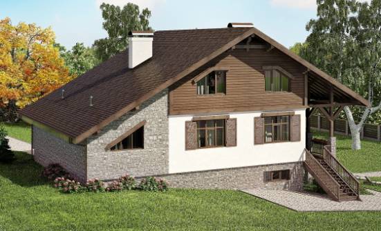 300-003-П Проект трехэтажного дома мансардой и гаражом, просторный домик из кирпича Владикавказ | Проекты домов от House Expert