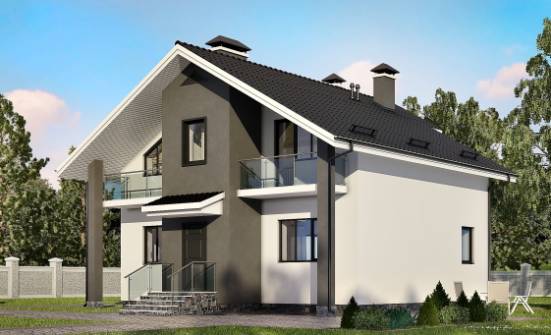 150-005-Л Проект двухэтажного дома с мансардным этажом, современный дом из газобетона Владикавказ | Проекты домов от House Expert