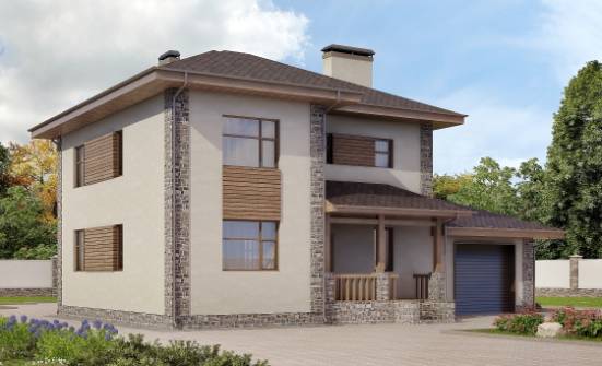 185-004-П Проект двухэтажного дома и гаражом, красивый домик из блока Владикавказ | Проекты домов от House Expert