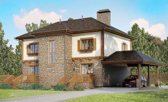 155-006-Л Проект двухэтажного дома и гаражом, классический домик из арболита Владикавказ | Проекты домов от House Expert