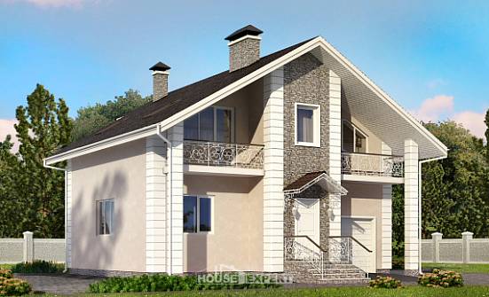 150-002-П Проект двухэтажного дома с мансардным этажом и гаражом, красивый дом из пеноблока Владикавказ | Проекты домов от House Expert