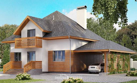155-004-П Проект двухэтажного дома с мансардой, гараж, бюджетный коттедж из поризованных блоков Владикавказ | Проекты домов от House Expert
