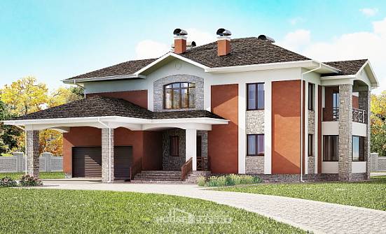 400-002-Л Проект двухэтажного дома, гараж, классический коттедж из кирпича Владикавказ | Проекты домов от House Expert
