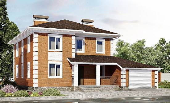 220-004-Л Проект двухэтажного дома и гаражом, уютный дом из кирпича Владикавказ | Проекты домов от House Expert