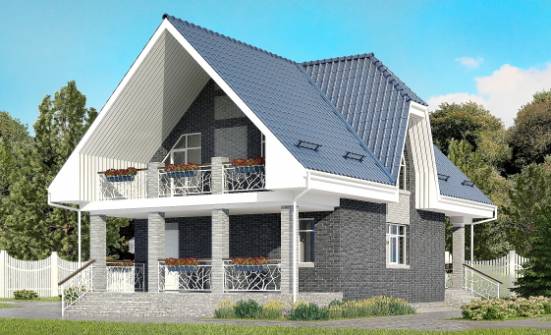 125-002-Л Проект двухэтажного дома мансардой и гаражом, бюджетный дом из теплоблока Владикавказ | Проекты домов от House Expert