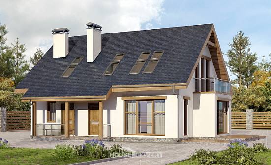155-012-П Проект двухэтажного дома мансардой, красивый загородный дом из пеноблока Владикавказ | Проекты домов от House Expert