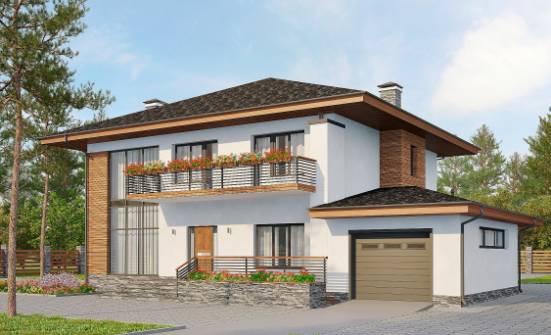 305-001-П Проект двухэтажного дома и гаражом, классический домик из теплоблока Владикавказ | Проекты домов от House Expert