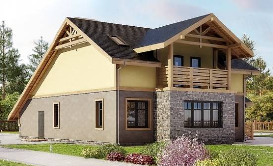 180-011-П Проект двухэтажного дома с мансардой, гараж, бюджетный дом из пеноблока Владикавказ | Проекты домов от House Expert