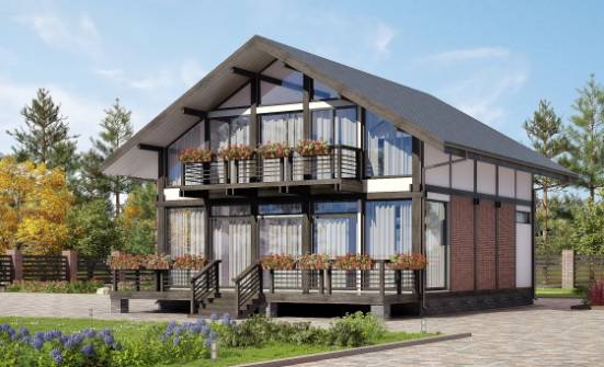 170-007-П Проект двухэтажного дома с мансардным этажом, классический коттедж из бревен Владикавказ | Проекты домов от House Expert