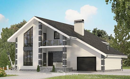 180-001-П Проект двухэтажного дома с мансардой и гаражом, экономичный коттедж из пеноблока Владикавказ | Проекты домов от House Expert