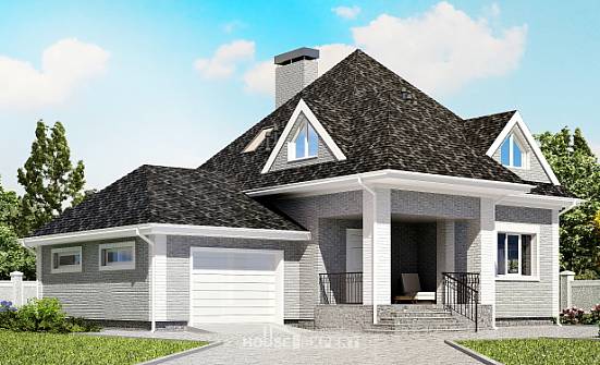 135-001-Л Проект двухэтажного дома мансардой и гаражом, недорогой коттедж из кирпича Владикавказ | Проекты домов от House Expert