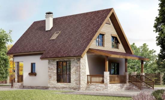140-001-П Проект двухэтажного дома с мансардой, красивый дом из бризолита Владикавказ | Проекты домов от House Expert