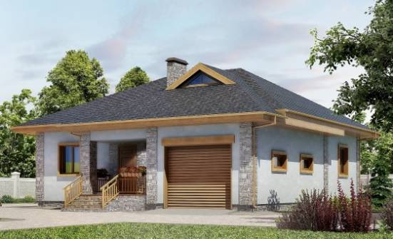 130-006-П Проект одноэтажного дома и гаражом, недорогой загородный дом из теплоблока Владикавказ | Проекты домов от House Expert