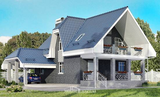 125-002-Л Проект двухэтажного дома мансардой и гаражом, бюджетный дом из теплоблока Владикавказ | Проекты домов от House Expert