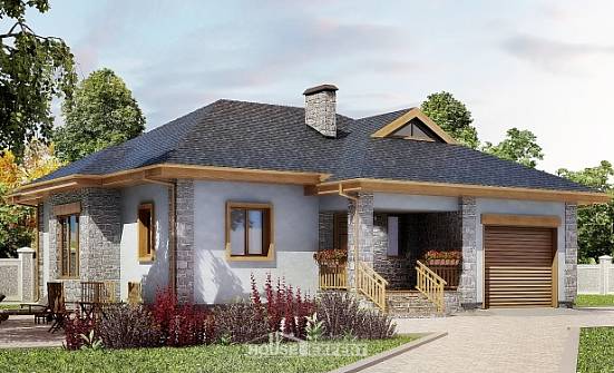 130-006-П Проект одноэтажного дома и гаражом, недорогой загородный дом из теплоблока Владикавказ | Проекты домов от House Expert