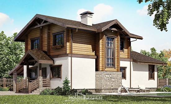 170-004-Л Проект двухэтажного дома с мансардой, гараж, бюджетный домик из твинблока из бревен Владикавказ | Проекты домов от House Expert
