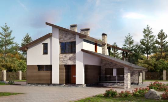 200-010-П Проект двухэтажного дома с мансардой и гаражом, современный коттедж из блока Владикавказ | Проекты домов от House Expert