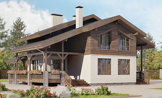 210-006-Л Проект двухэтажного дома с мансардой, современный коттедж из кирпича Владикавказ | Проекты домов от House Expert