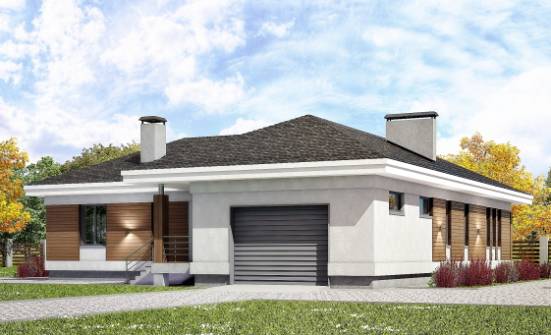 165-001-П Проект одноэтажного дома, гараж, скромный коттедж из пеноблока Владикавказ | Проекты одноэтажных домов от House Expert