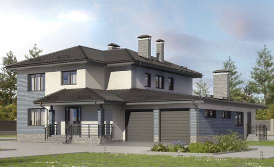 340-005-П Проект двухэтажного дома и гаражом, большой домик из бризолита Владикавказ | Проекты домов от House Expert