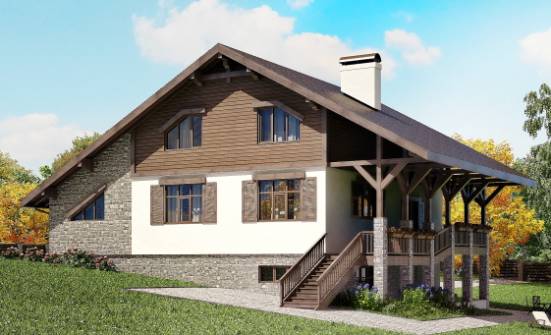 300-003-П Проект трехэтажного дома мансардой и гаражом, просторный домик из кирпича Владикавказ | Проекты домов от House Expert