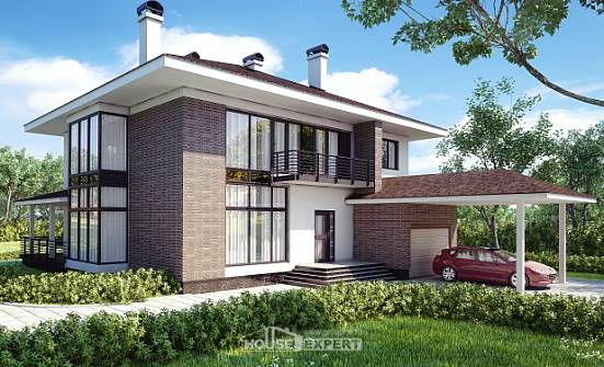 340-001-П Проект двухэтажного дома, гараж, классический коттедж из кирпича Владикавказ | Проекты домов от House Expert