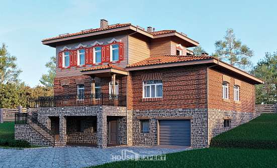 380-002-Л Проект трехэтажного дома, гараж, большой коттедж из кирпича Владикавказ | Проекты домов от House Expert