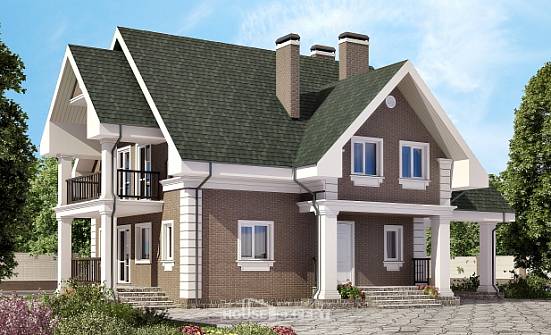 140-003-П Проект двухэтажного дома с мансардой, гараж, небольшой коттедж из пеноблока Владикавказ | Проекты домов от House Expert