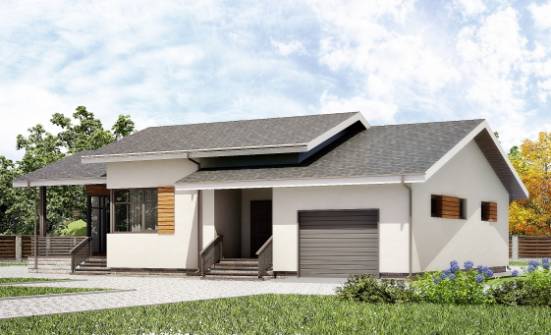 135-002-П Проект одноэтажного дома и гаражом, бюджетный дом из твинблока Владикавказ | Проекты домов от House Expert