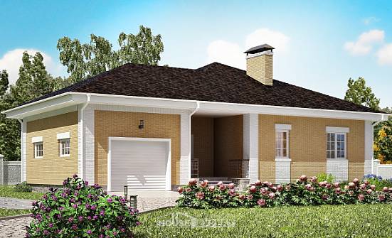 130-002-Л Проект одноэтажного дома, гараж, компактный коттедж из бризолита Владикавказ | Проекты домов от House Expert