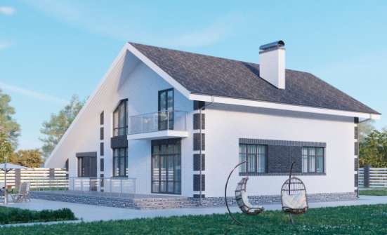 190-008-П Проект двухэтажного дома с мансардой и гаражом, классический домик из бризолита Владикавказ | Проекты домов от House Expert