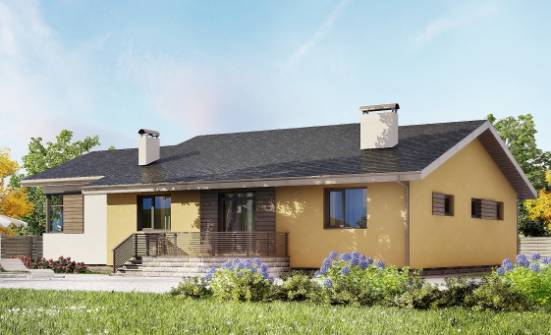 135-002-Л Проект одноэтажного дома и гаражом, классический загородный дом из теплоблока Владикавказ | Проекты домов от House Expert