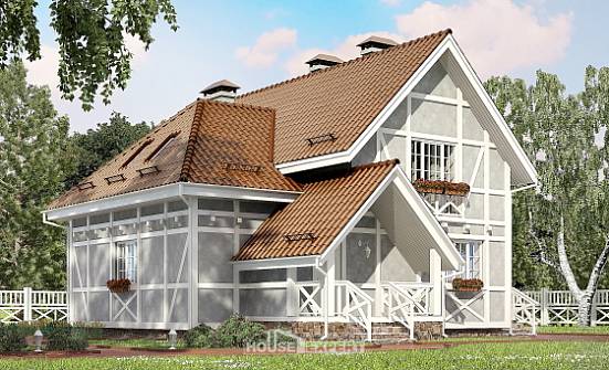160-003-Л Проект двухэтажного дома с мансардой, классический домик из теплоблока Владикавказ | Проекты домов от House Expert