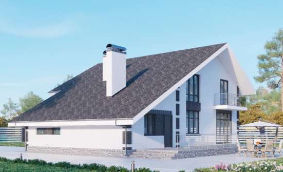 190-008-П Проект двухэтажного дома с мансардой и гаражом, классический домик из бризолита Владикавказ | Проекты домов от House Expert