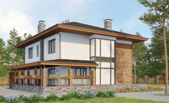 305-001-П Проект двухэтажного дома и гаражом, классический домик из теплоблока Владикавказ | Проекты домов от House Expert