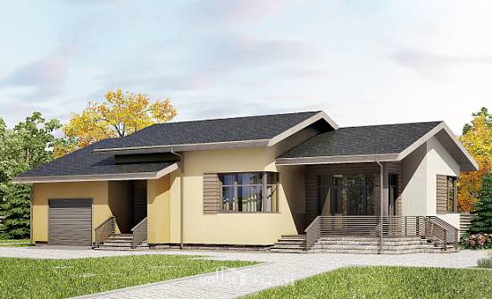 135-002-Л Проект одноэтажного дома и гаражом, классический загородный дом из теплоблока Владикавказ | Проекты домов от House Expert