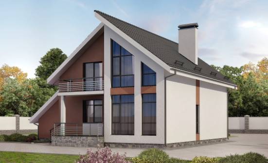 200-007-П Проект двухэтажного дома с мансардным этажом, гараж, простой дом из бризолита Владикавказ | Проекты домов от House Expert