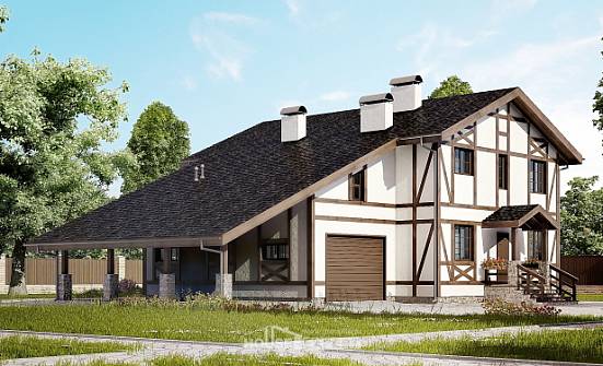 250-002-Л Проект двухэтажного дома мансардой и гаражом, классический загородный дом из кирпича Владикавказ | Проекты домов от House Expert