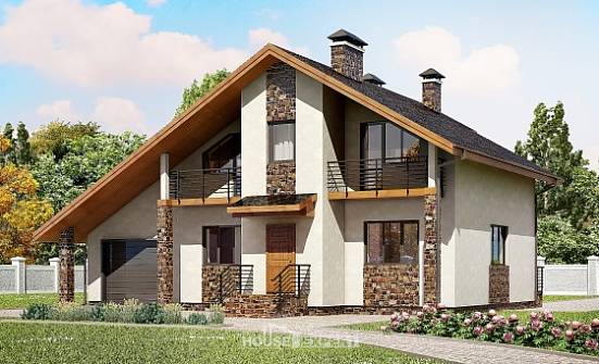 180-008-Л Проект двухэтажного дома мансардный этаж и гаражом, простой дом из арболита Владикавказ | Проекты домов от House Expert