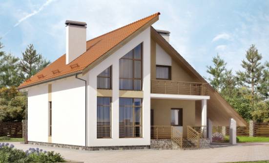 170-009-П Проект двухэтажного дома мансардой и гаражом, компактный домик из теплоблока Владикавказ | Проекты домов от House Expert