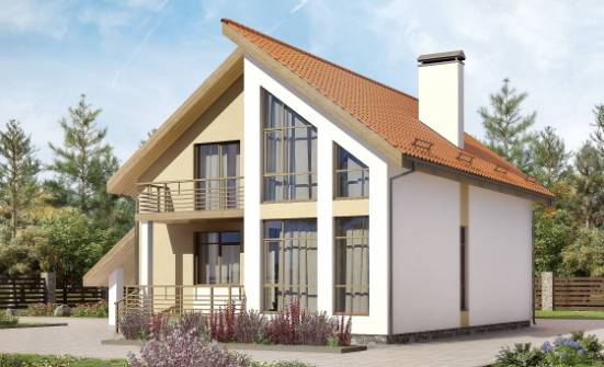 170-009-П Проект двухэтажного дома мансардой и гаражом, компактный домик из теплоблока Владикавказ | Проекты домов от House Expert
