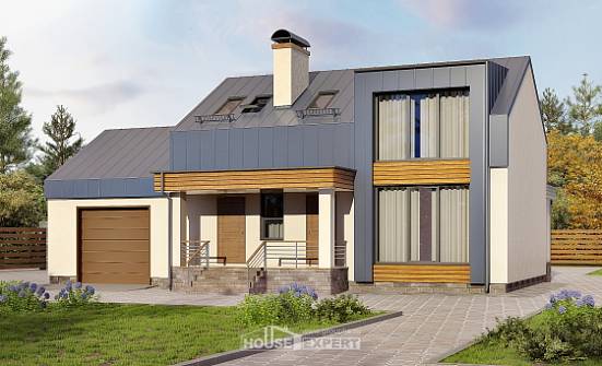 150-015-П Проект двухэтажного дома с мансардным этажом и гаражом, красивый домик из газобетона Владикавказ | Проекты домов от House Expert