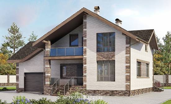 245-005-П Проект двухэтажного дома с мансардой, гараж, средний дом из арболита Владикавказ | Проекты домов от House Expert